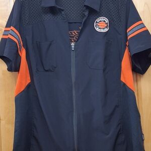 Harley-Davidson Women's Black and Orange Zip Top